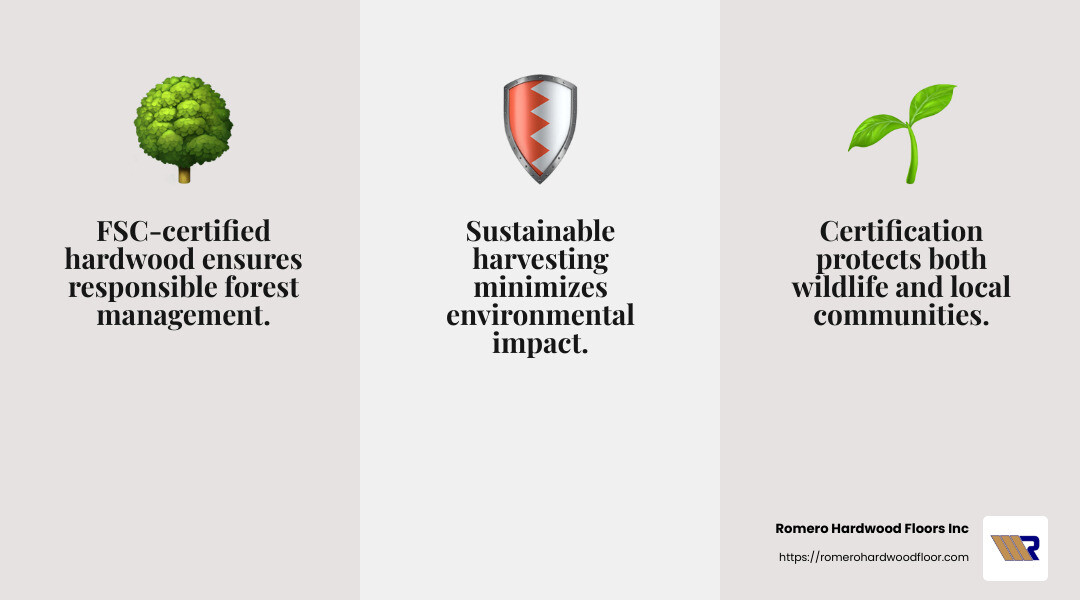 FSC certification logo - Eco-Friendly Hardwood Flooring infographic 3_facts_emoji_grey