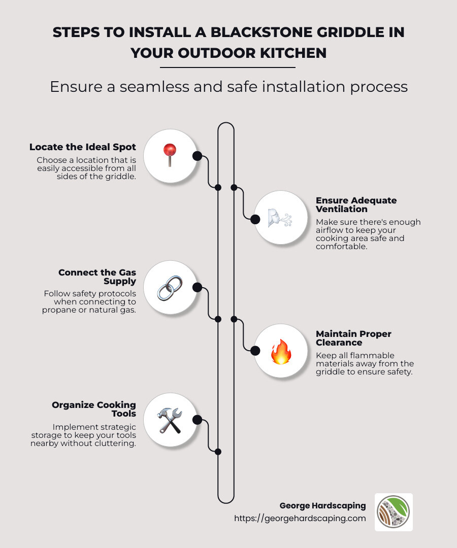 step-by-step guide to installing a Blackstone griddle in an outdoor kitchen - installing blackstone griddle in outdoor kitchen infographic infographic-line-5-steps-neat_beige