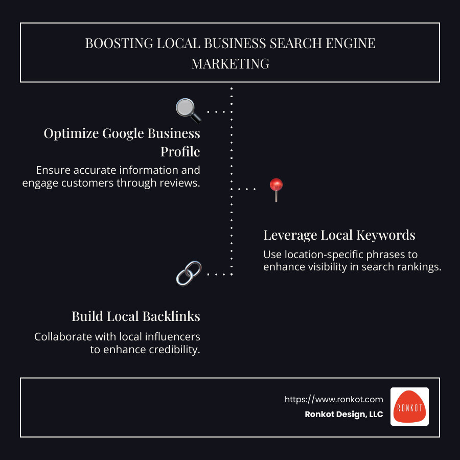 Overview of Local Business Search Engine Marketing: Strategies and Benefits - local business search engine marketing infographic infographic-line-3-steps-dark