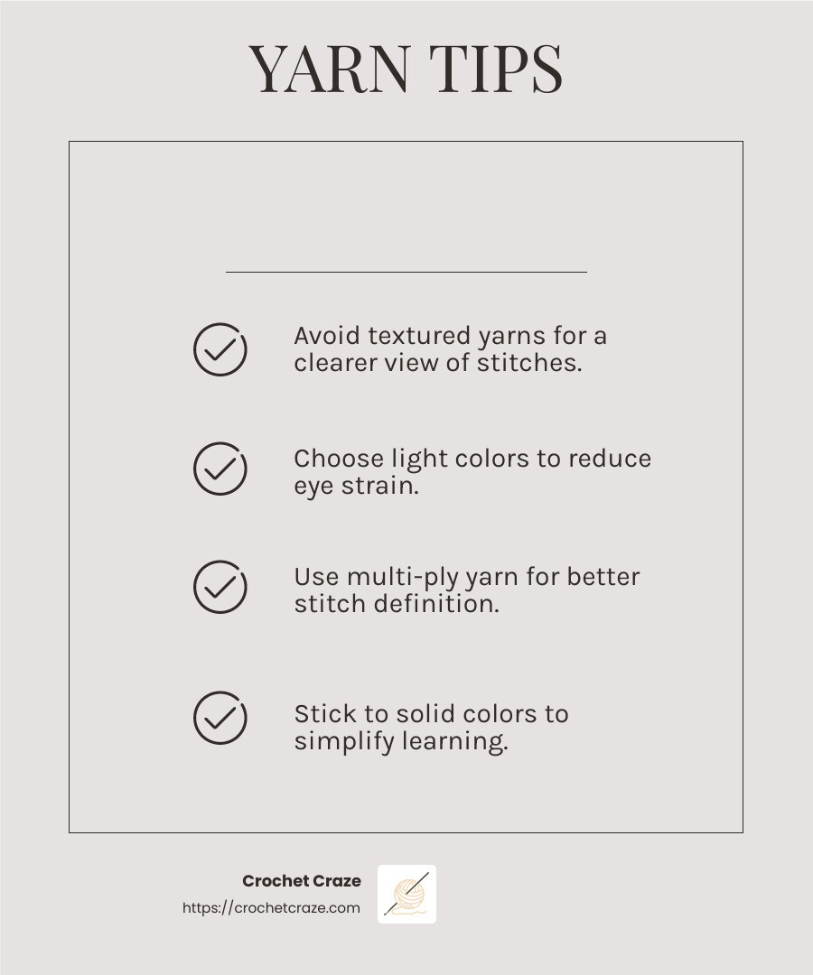 Avoiding Common Yarn Mistakes - crochet yarn for beginners infographic checklist-light-beige