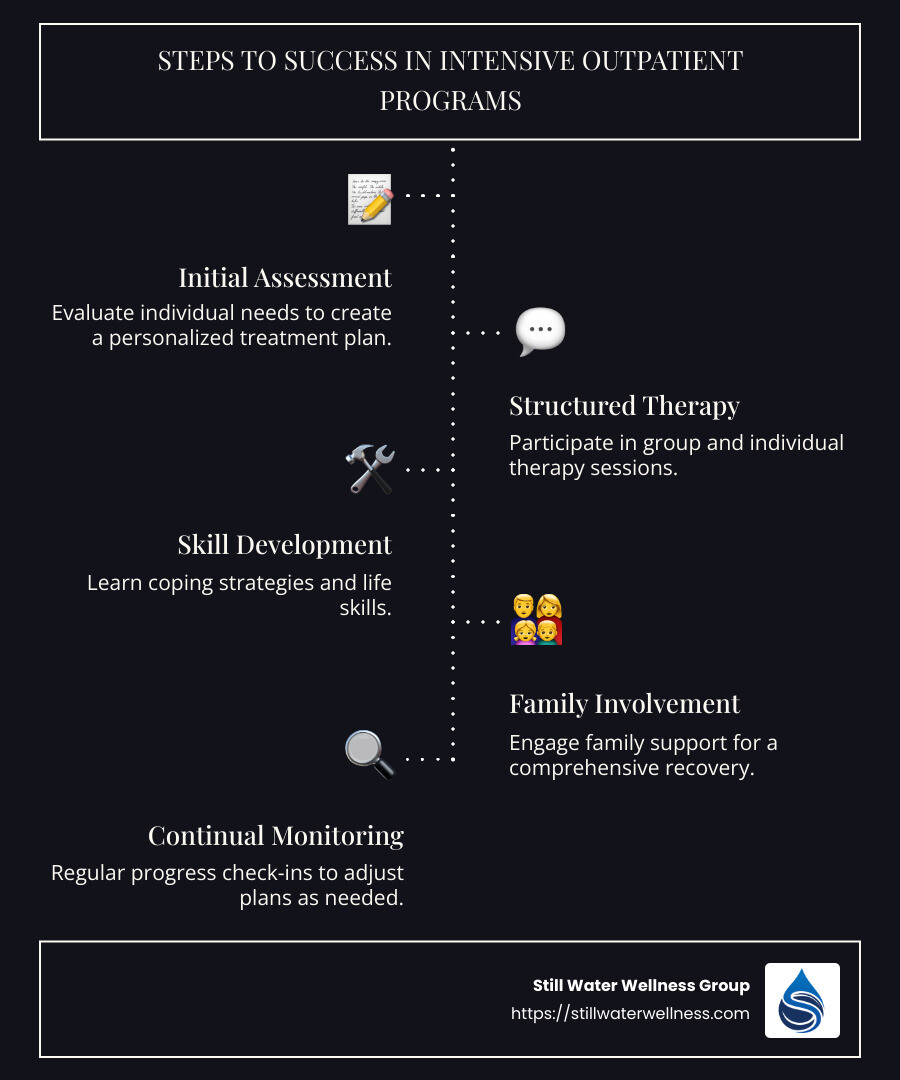 Overview of Intensive Outpatient Program Elements - intensive outpatient program infographic infographic-line-5-steps-dark