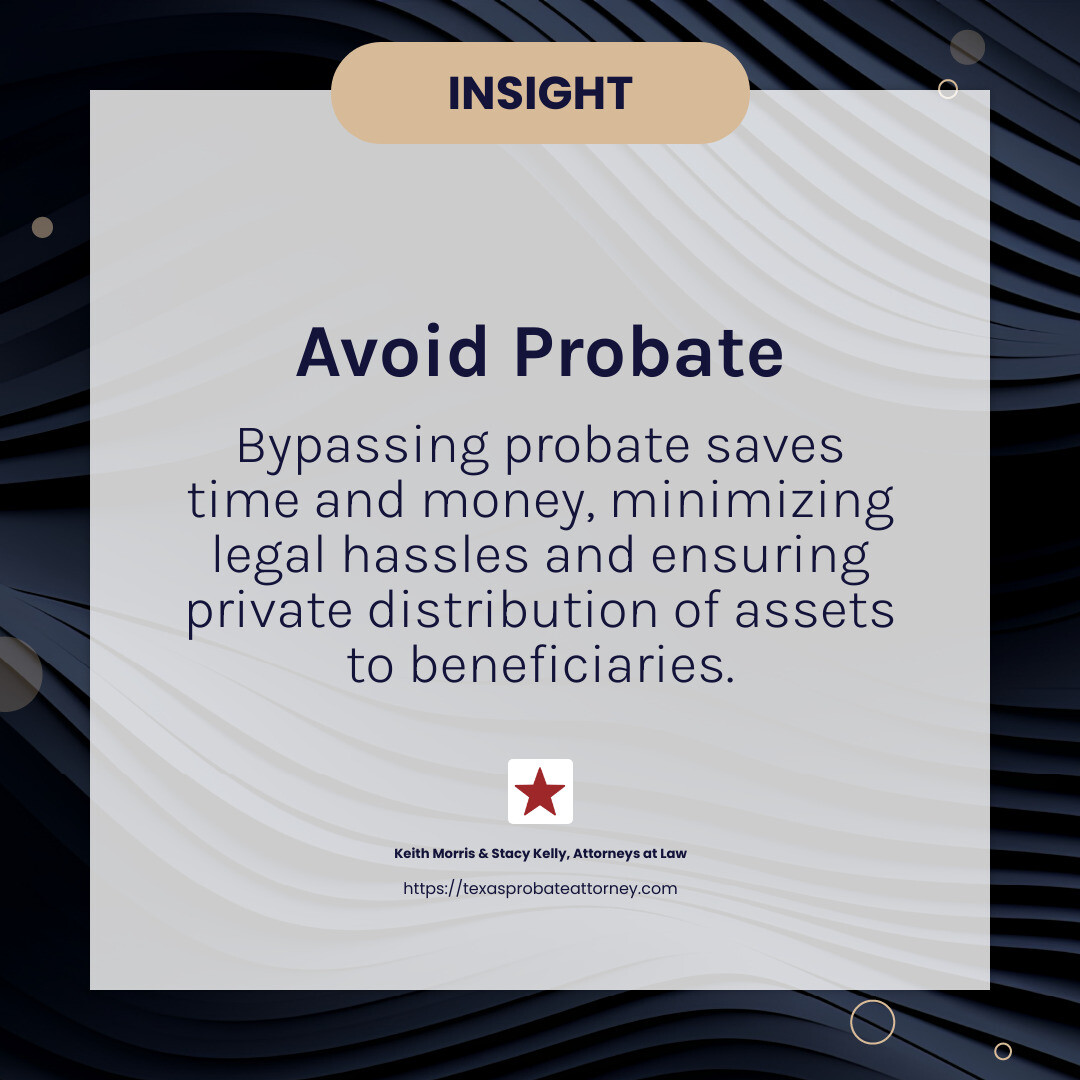 Avoiding probate can ensure a smoother transfer to your heirs. - Trust administration attorney infographic simple-info-card-dark