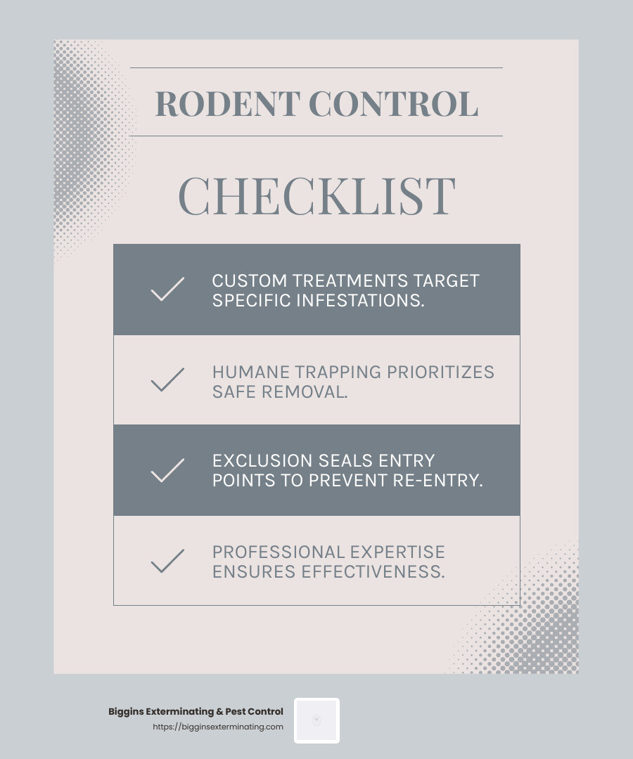 Exclusion methods are essential for long-term rodent control. - Rodent control services infographic checklist-light-blue-grey