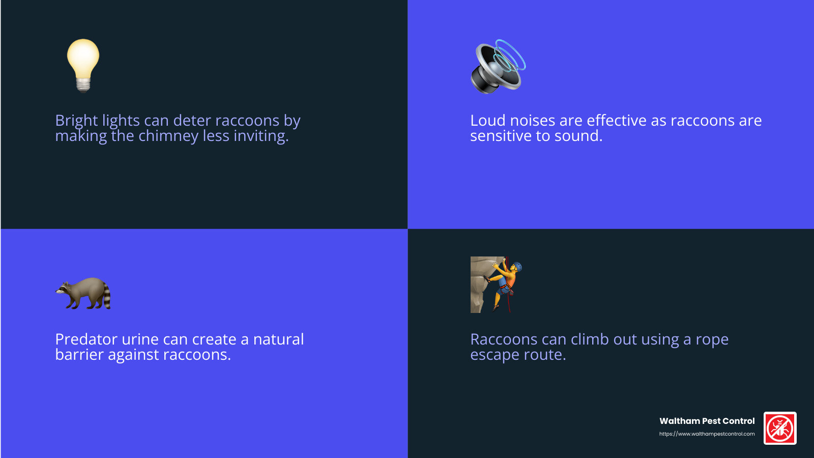 Raccoon Removal Methods - raccoon in chimney infographic 4_facts_emoji_blue