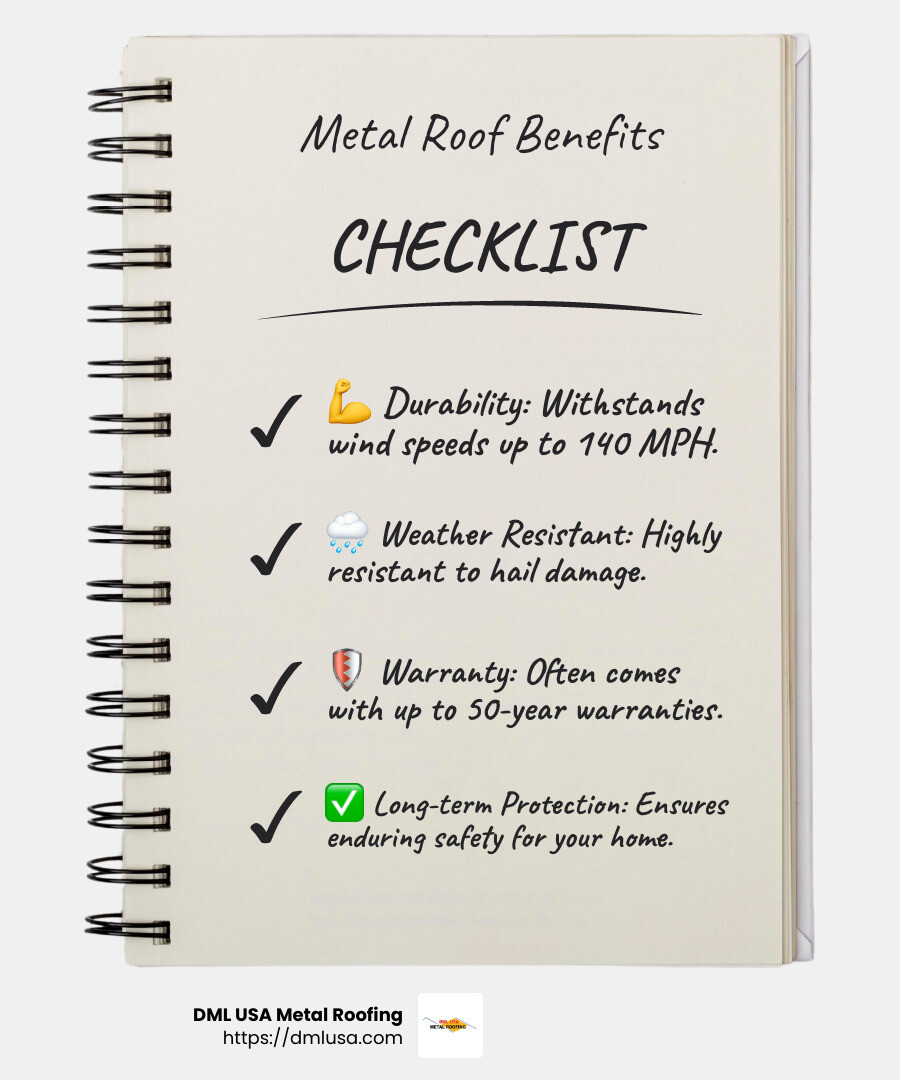 Durability of Metal Roofing - metal roofing Northlake infographic checklist-notebook