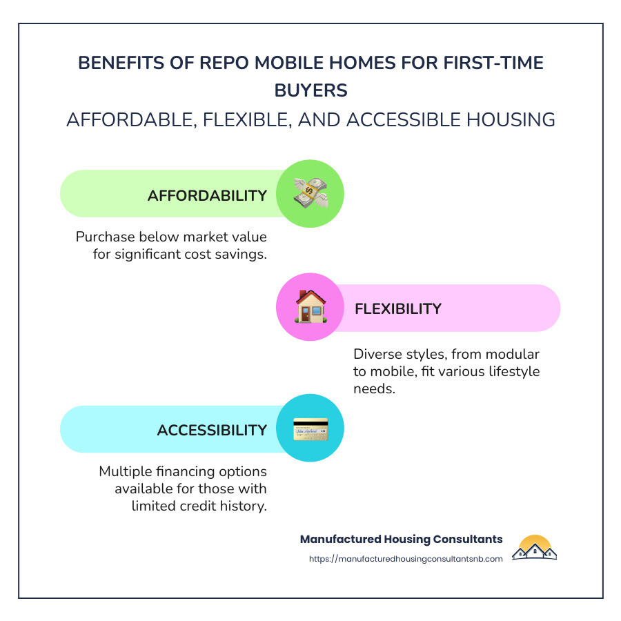 Key benefits of repo mobile homes for first-time buyers: affordability, flexible style options, HUD-compliant repossessed homes, and diverse financing solutions. - repo mobile homes for sale first time buyer infographic infographic-line-3-steps-colors Key benefits of repo mobile homes for first-time buyers: affordability, flexible style options, HUD-compliant repossessed homes, and diverse financing solutions. - repo mobile homes for sale first time buyer infographic infographic-line-3-steps-colors