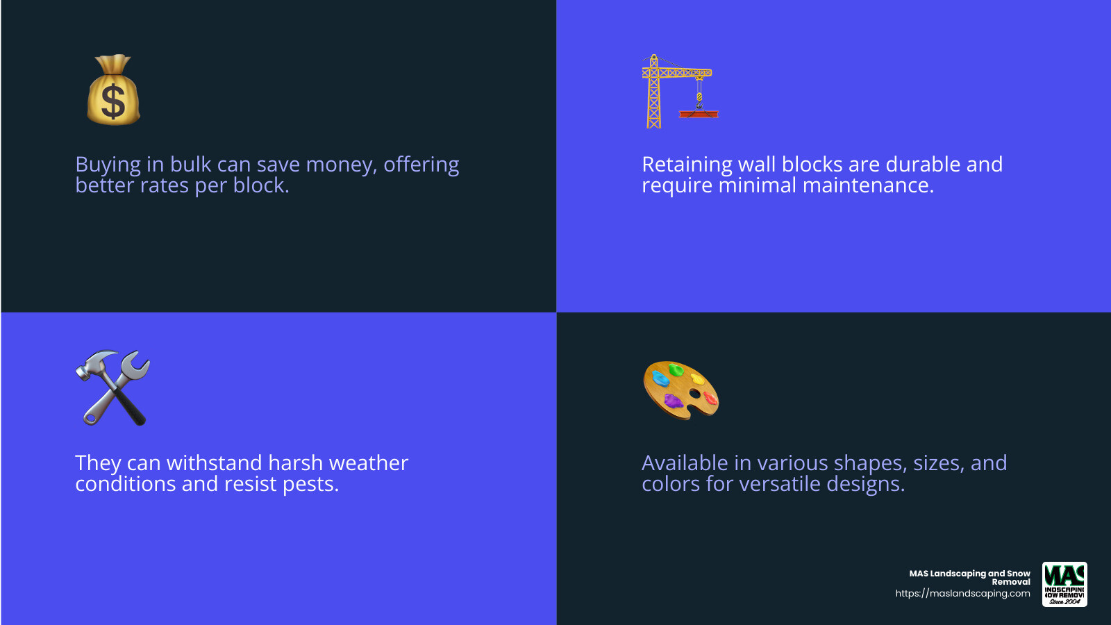 Retaining wall blocks are durable and long-lasting. - bulk retaining wall blocks infographic 4_facts_emoji_blue