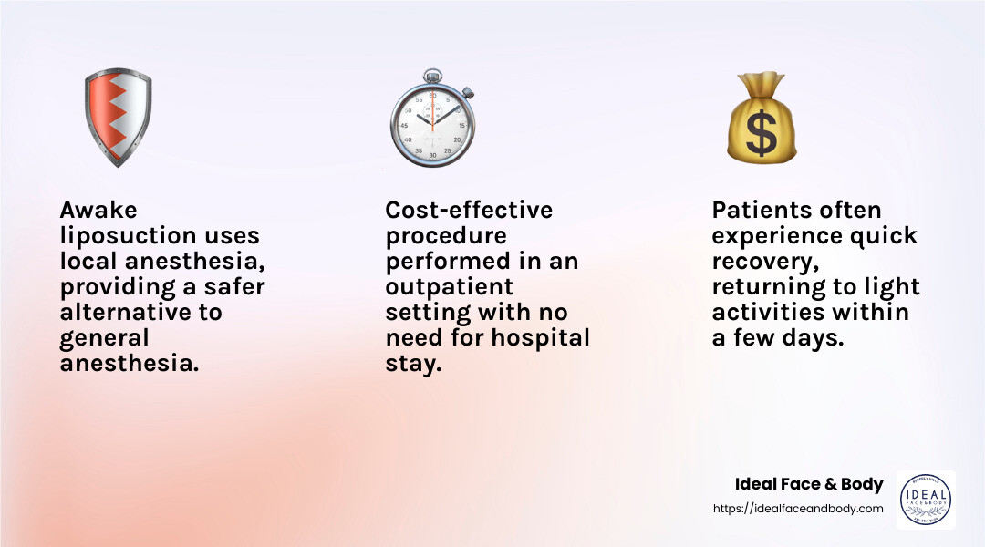 Quicker Recovery Time with Awake Liposuction - are you awake during vaser liposuction infographic 3_facts_emoji_light-gradient
