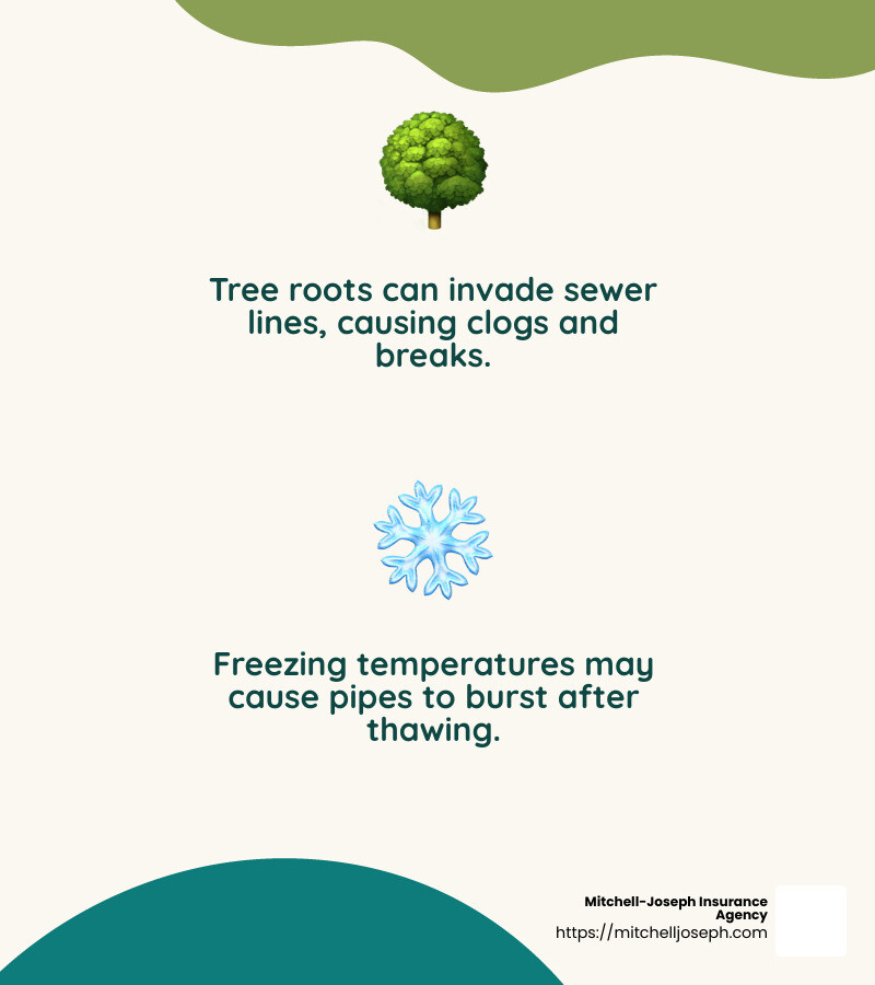 Scenario 1 – Damage from Frozen Water Pipes - sewer line home warranty infographic 2_facts_emoji_nature