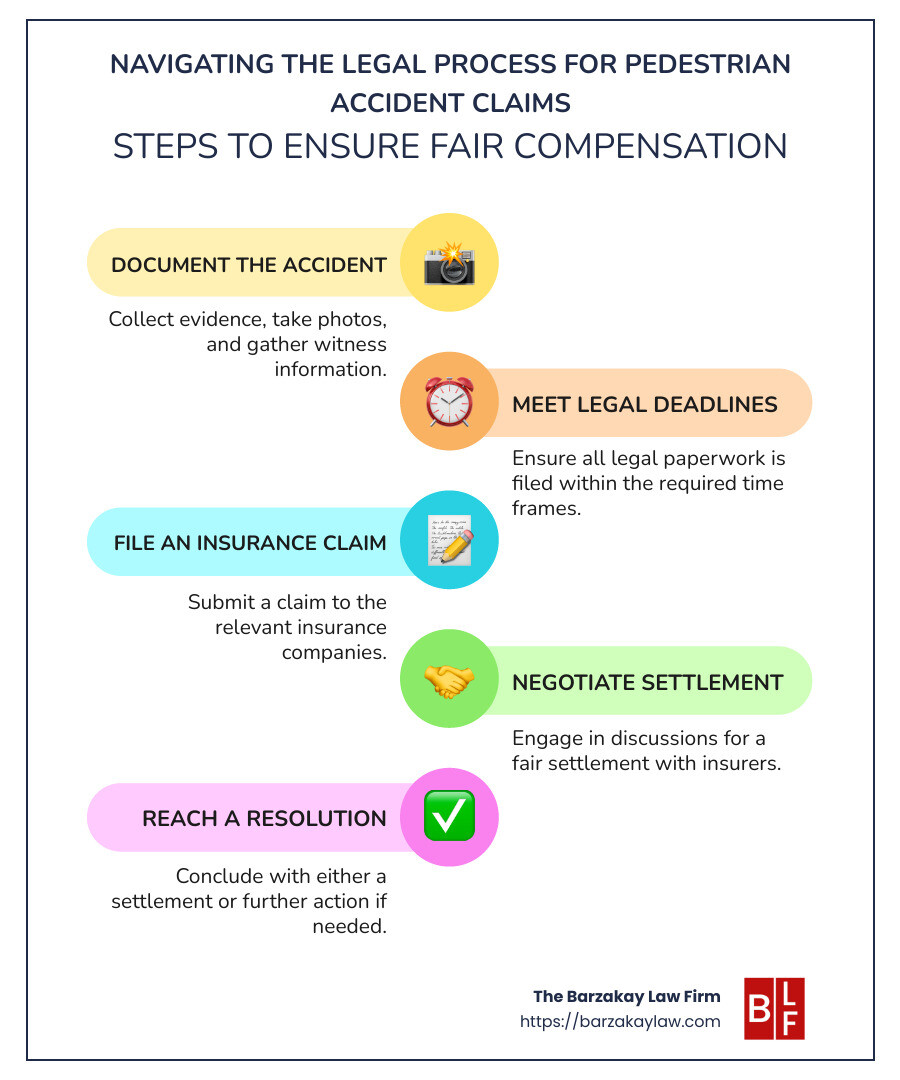 infographic explaining key points about pedestrian accidents and legal compensation benefits - Hollywood pedestrian accident attorney infographic infographic-line-5-steps-colors