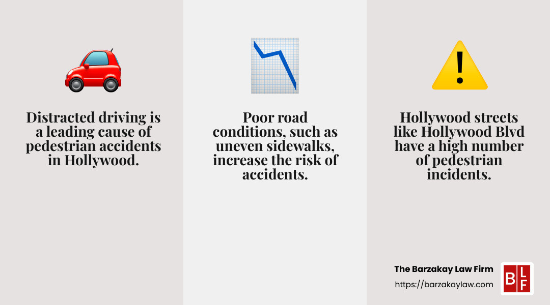 Did you know? Distracted driving is a leading cause of pedestrian accidents in Hollywood. - Hollywood pedestrian accident attorney infographic 3_facts_emoji_grey