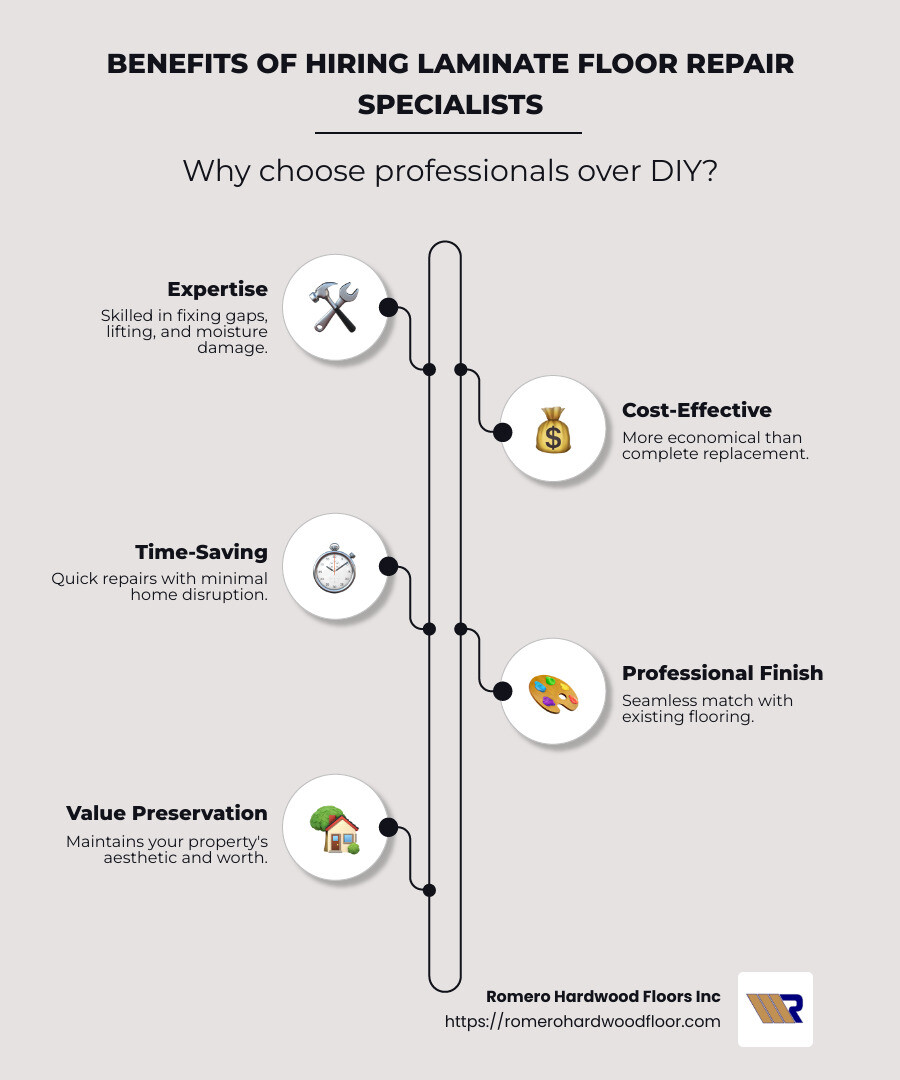 Laminate floor repair benefits and cost savings infographic - Laminate floor repair specialists infographic infographic-line-5-steps-neat_beige