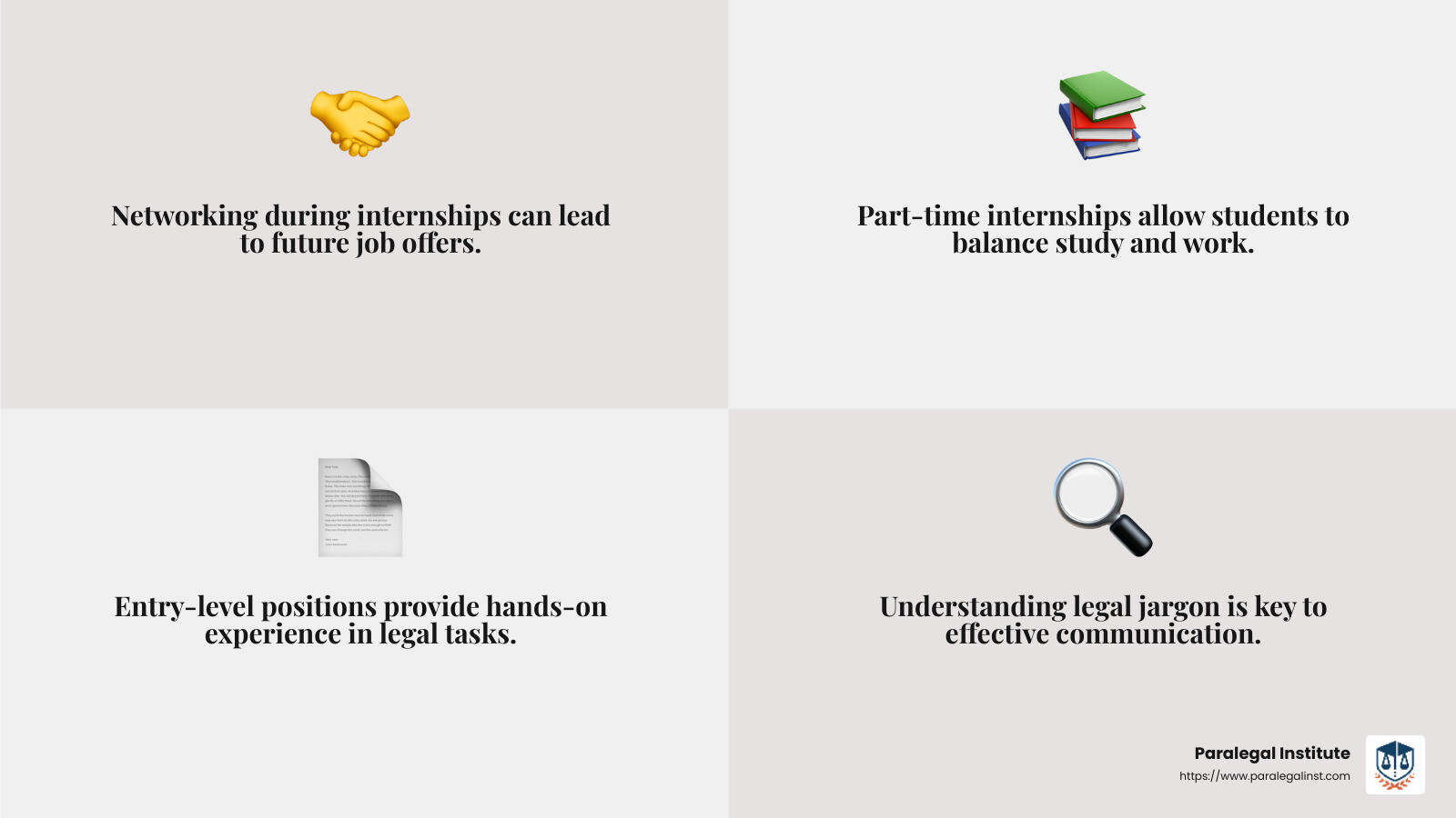 Networking and building connections is key in the legal field - Paralegal internship opportunities infographic 4_facts_emoji_grey