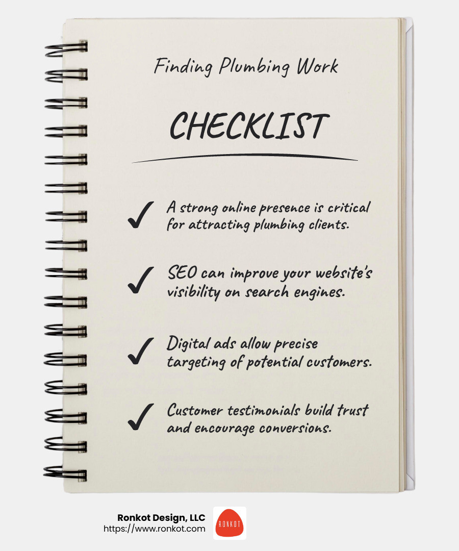 An example of an SEO-optimized plumbing website - find plumbing work infographic checklist-notebook