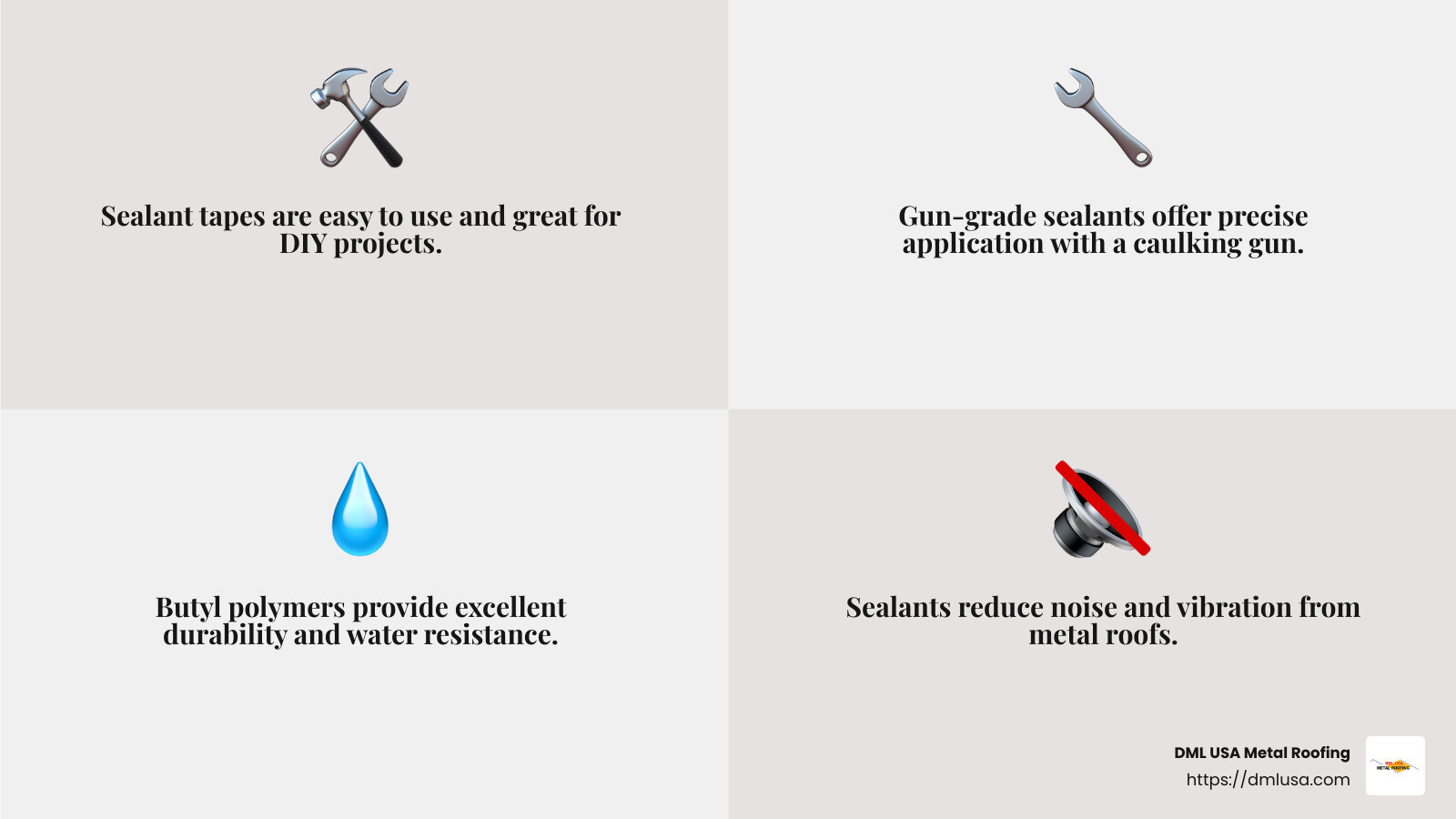 Types of Sealants - metal roof end caps infographic 4_facts_emoji_grey