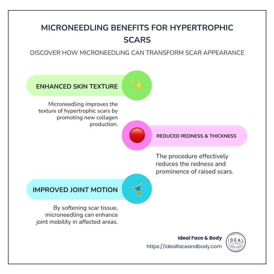 Visual guide on microneedling benefits for hypertrophic scars - microneedling hypertrophic scars infographic infographic-line-3-steps-colors