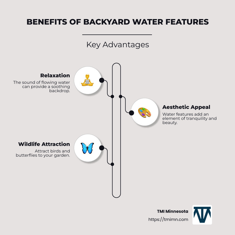 14728845dc3fe380ce70391ddc796b57770dcc49 Water Wonders: Discover the Best Backyard Water Features Explore backyard water features for relaxation and style. Discover options, benefits, and DIY tips for your perfect outdoor oasis. Infographic detailing types, benefits, and tips for backyard water features - backyard water features infographic infographic-line-3-steps-neat_beige