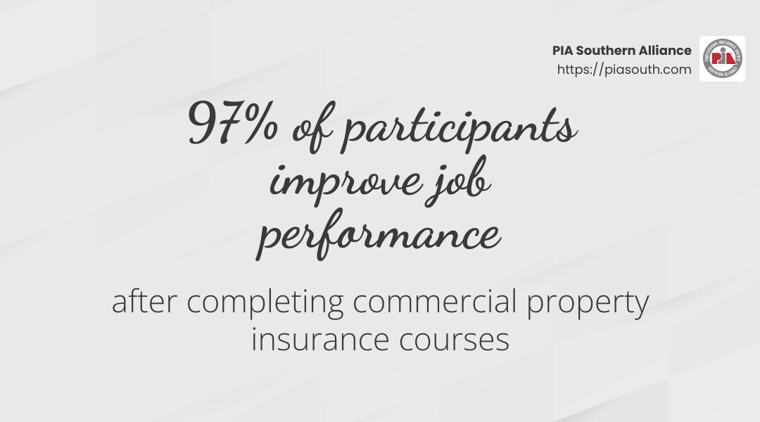 Stat: 97% of participants improve job performance with insurance courses - Commercial property insurance courses infographic simple-stat-landscape-light