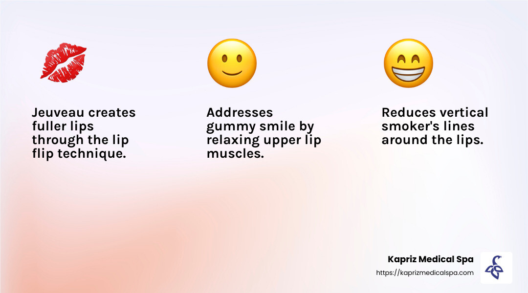 Jeuveau helps reduce vertical lip lines, creating a smoother appearance. - how many units of jeuveau do i need for lips infographic 3_facts_emoji_light-gradient