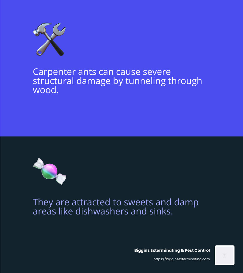 Carpenter ants can cause structural damage - ant control exterminators infographic 2_facts_emoji_blue