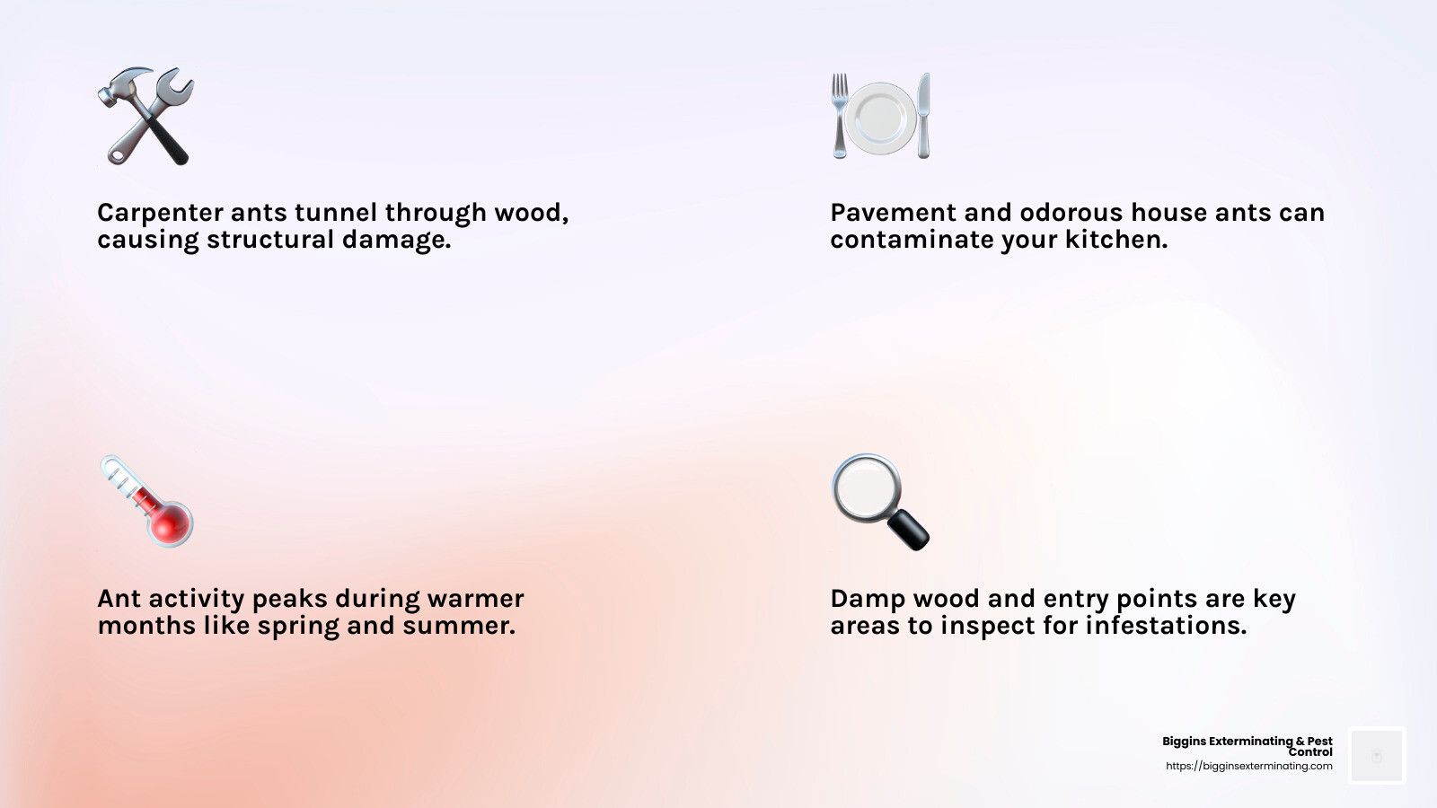 Ant infestations often increase during warmer months - Ant Treatment Bedford MA infographic 4_facts_emoji_light-gradient