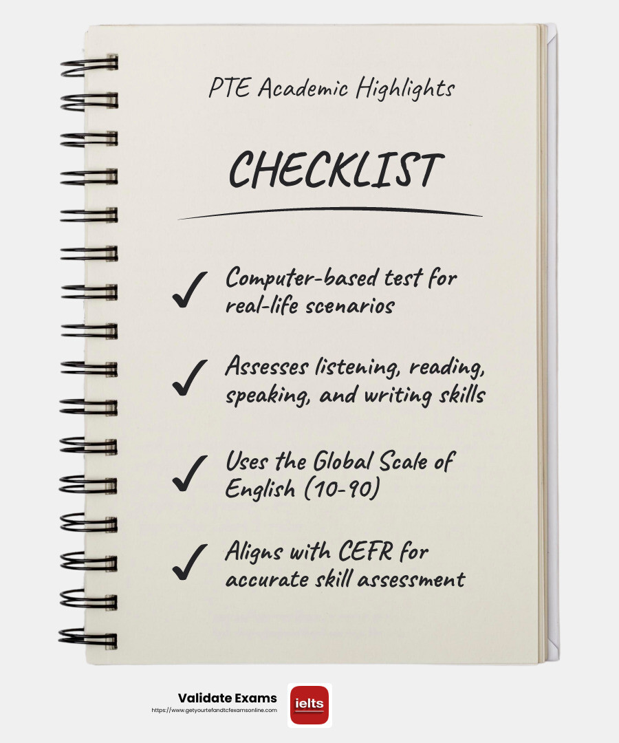 PTE Academic Scoring System - buy PTE certificate infographic checklist-notebook