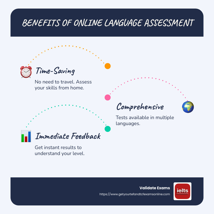 Benefits of Online Language Assessment - online language assessment infographic infographic-line-3-steps-blues-accent_colors