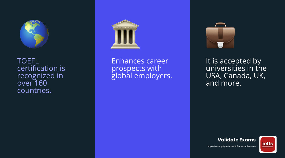 TOEFL certification is recognized in over 160 countries, opening doors to global opportunities. - toefl certification online infographic 3_facts_emoji_blue