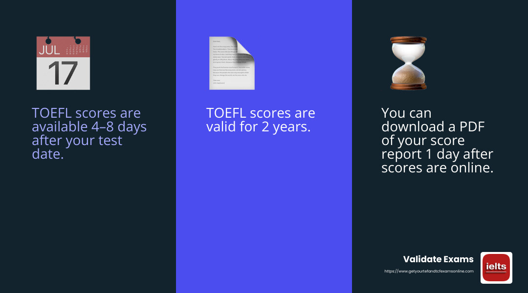 Score Validity of TOEFL - how to get toefl certificate online infographic 3_facts_emoji_blue
