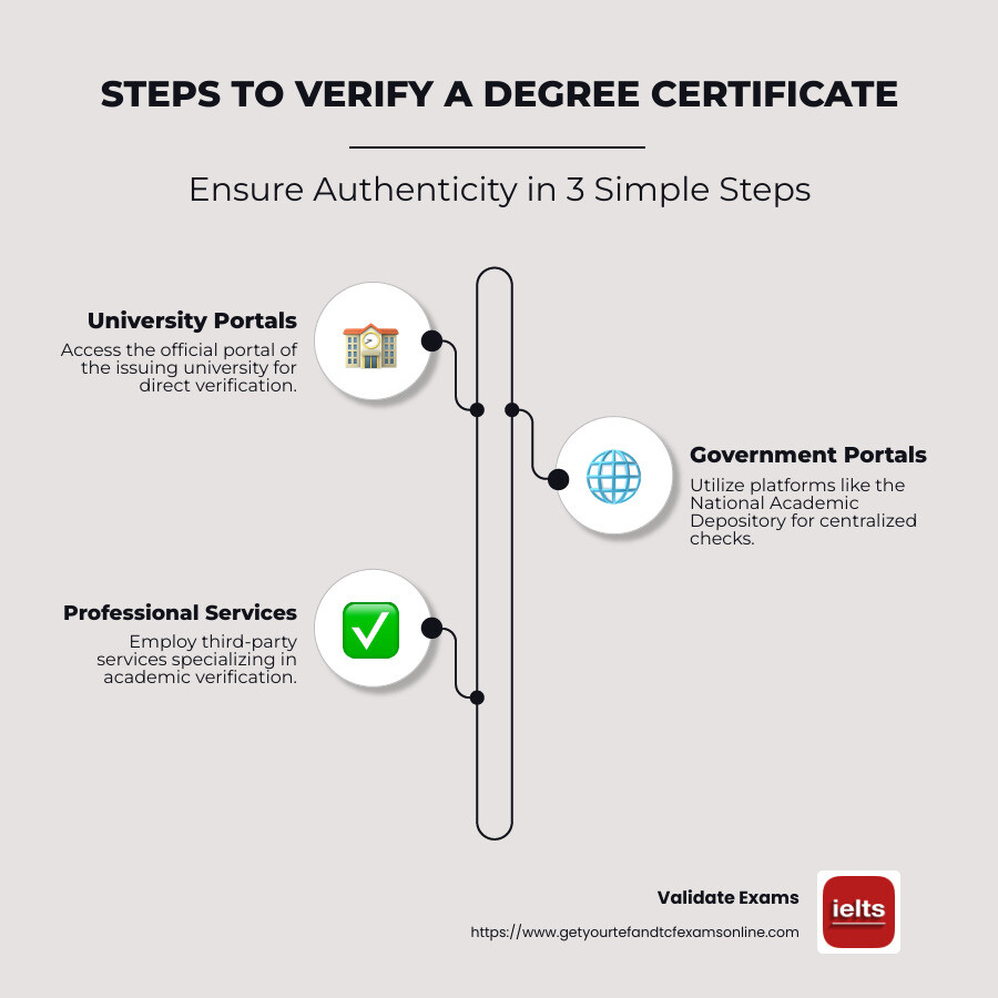 Steps to Verify a Degree Certificate - how to check genuine degree certificate infographic infographic-line-3-steps-neat_beige