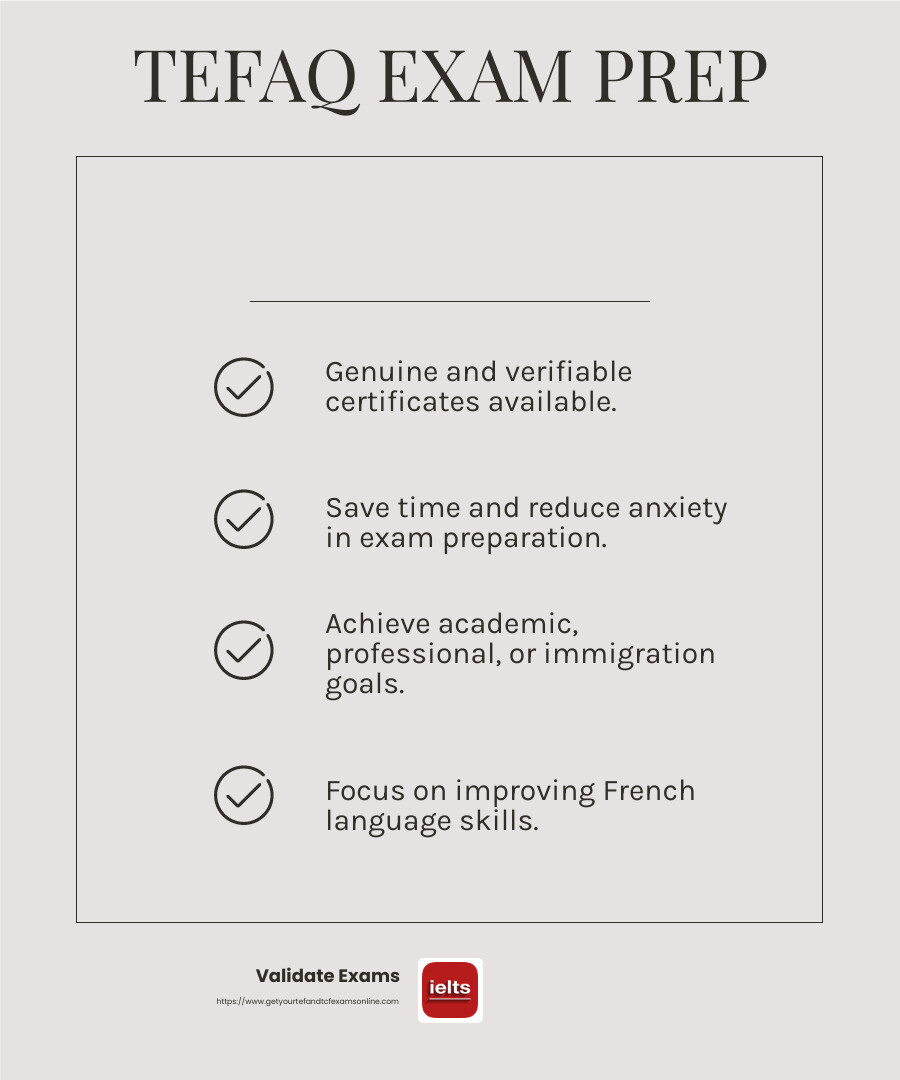 Stress-Free Certification with Guaranteed Scores - tefaq practice test online infographic checklist-light-beige