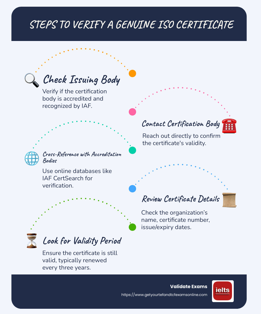 Infographic on Verifying ISO Certificates - how to check genuine iso certificate infographic infographic-line-5-steps-blues-accent_colors