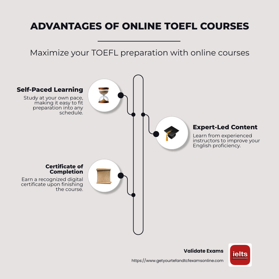 Advantages of online TOEFL preparation courses - online toefl courses with certificate infographic infographic-line-3-steps-neat_beige