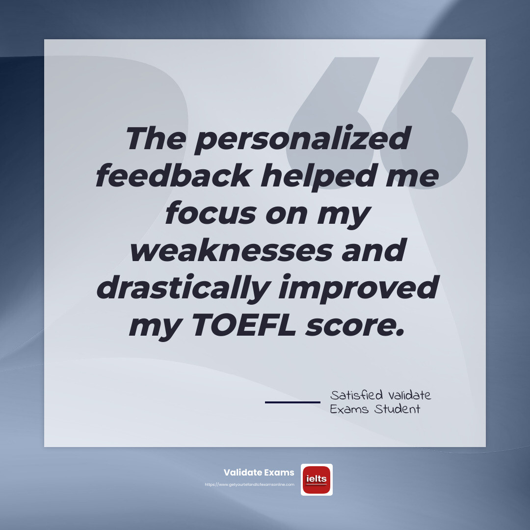 Quote about personalized feedback from a student - online toefl courses with certificate infographic simple-quote-gray