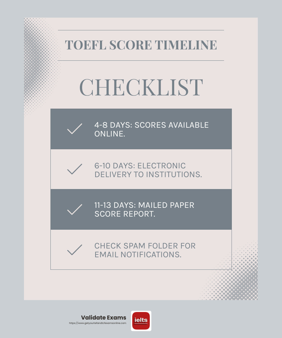 Email notification for TOEFL scores - when can i get my toefl certificate infographic checklist-light-blue-grey