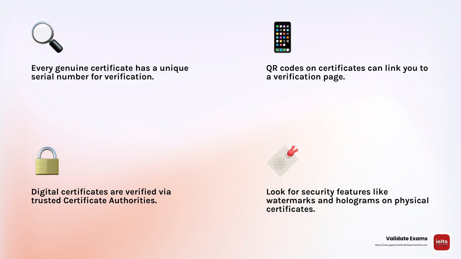 Ensuring certificate authenticity is crucial in preventing fraud and misinformation. - check genuine certificates infographic 4_facts_emoji_light-gradient