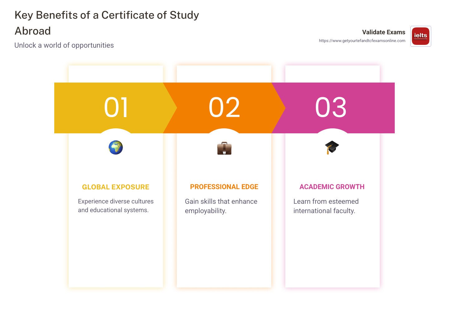 infographic showcasing benefits - certificate of study abroad infographic pillar-3-steps