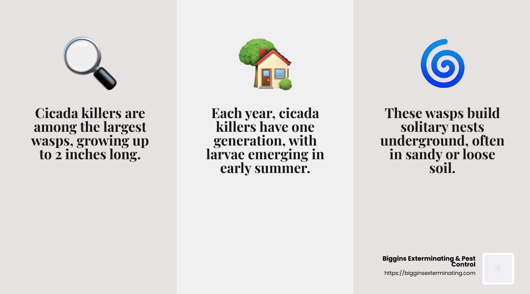 Cicada killer lifecycle infographic - cicada killer treatment infographic 3_facts_emoji_grey