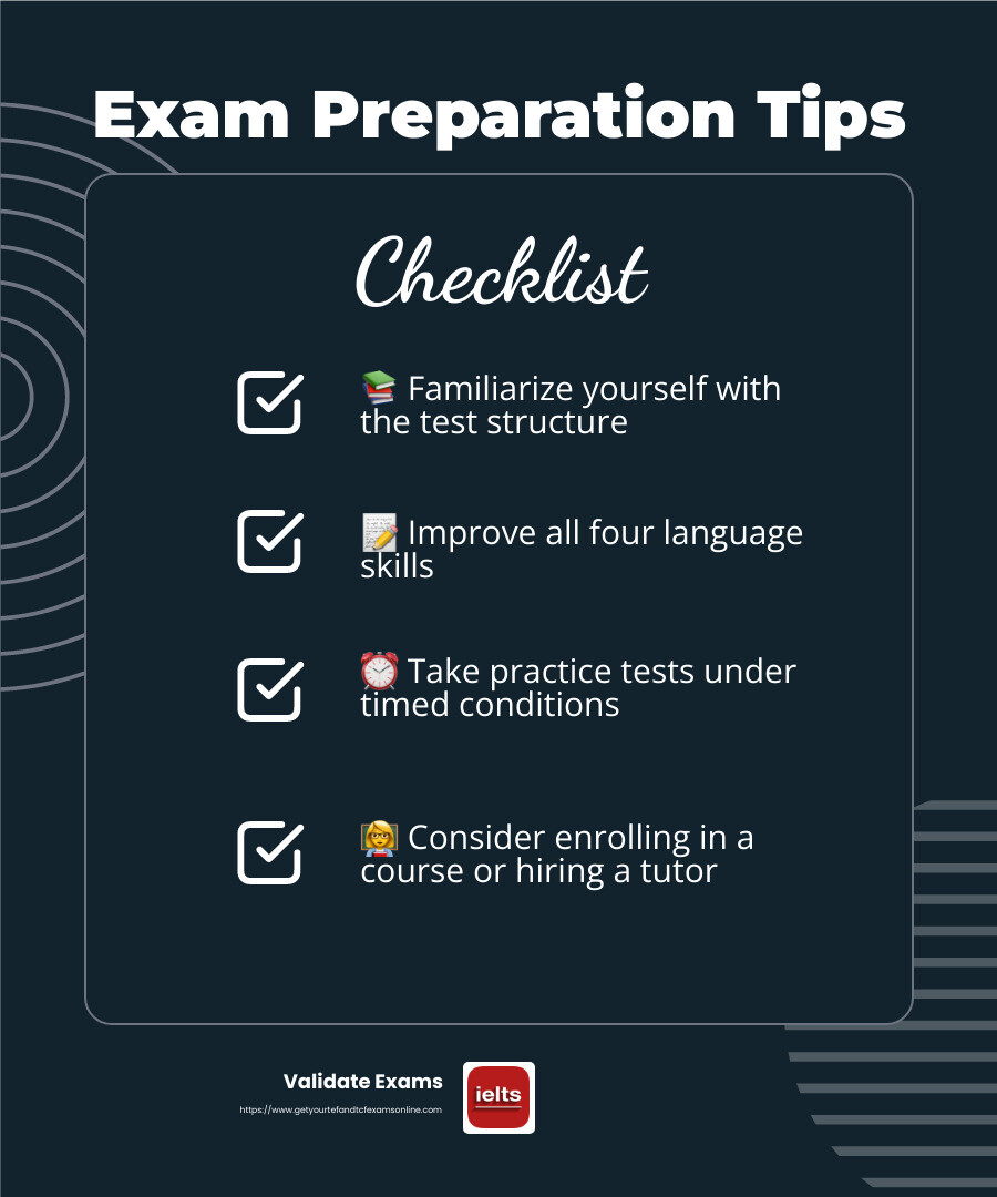 Practice tests can improve performance significantly - how can i get english language certificate infographic checklist-dark-blue