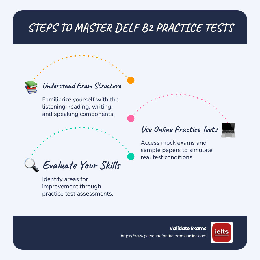 Key Elements of DELF B2 Preparation - delf b2 practice test online infographic infographic-line-3-steps-blues-accent_colors