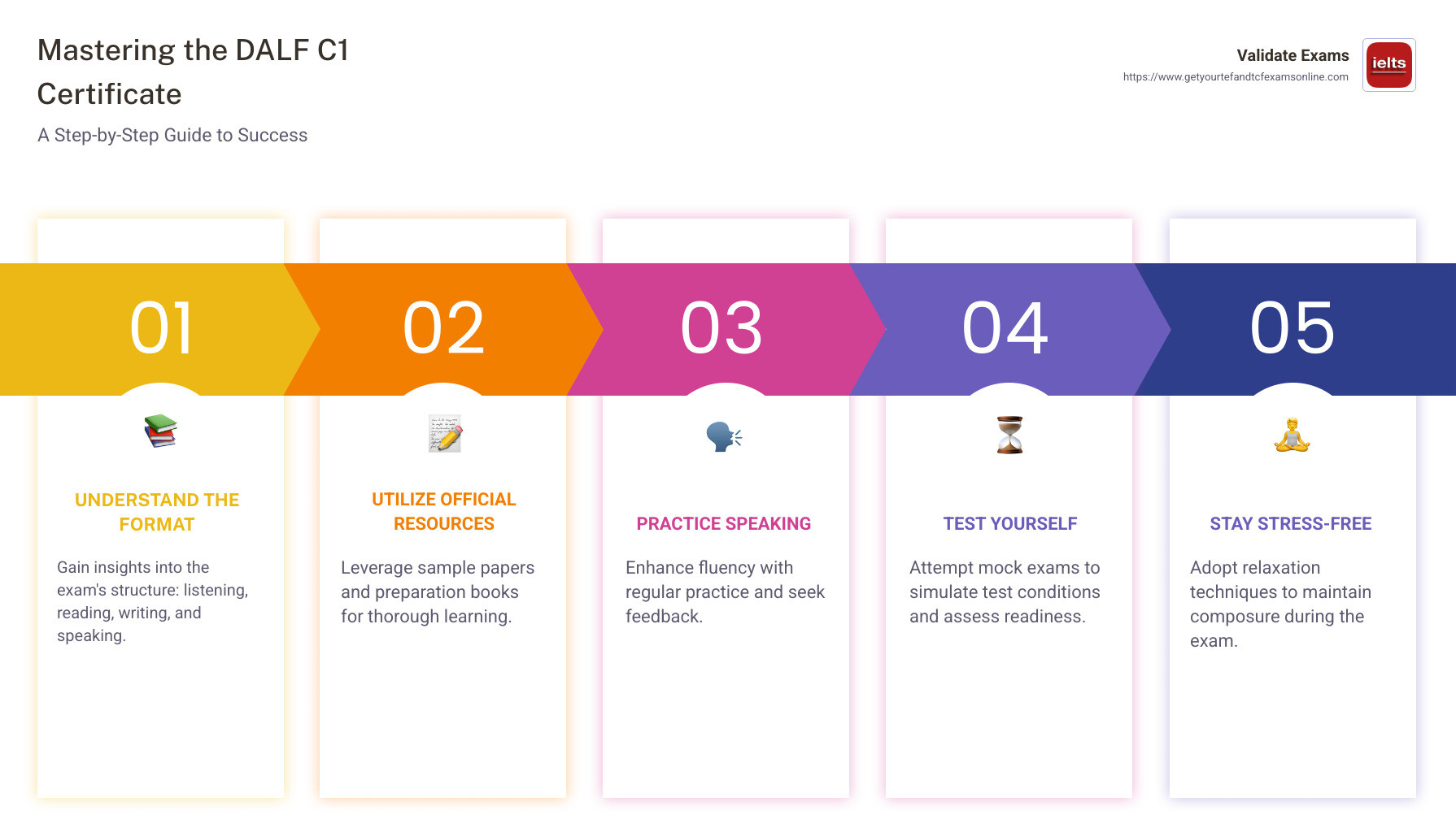 DALF C1 Certificate Overview Infographic - DALF C1 certificate infographic pillar-5-steps