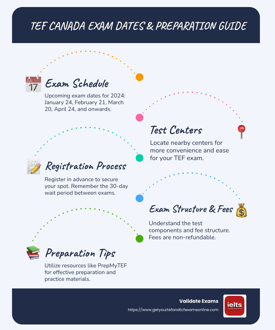 Upcoming TEF Canada Exam Schedule - tef canada exam dates infographic infographic-line-5-steps-blues-accent_colors