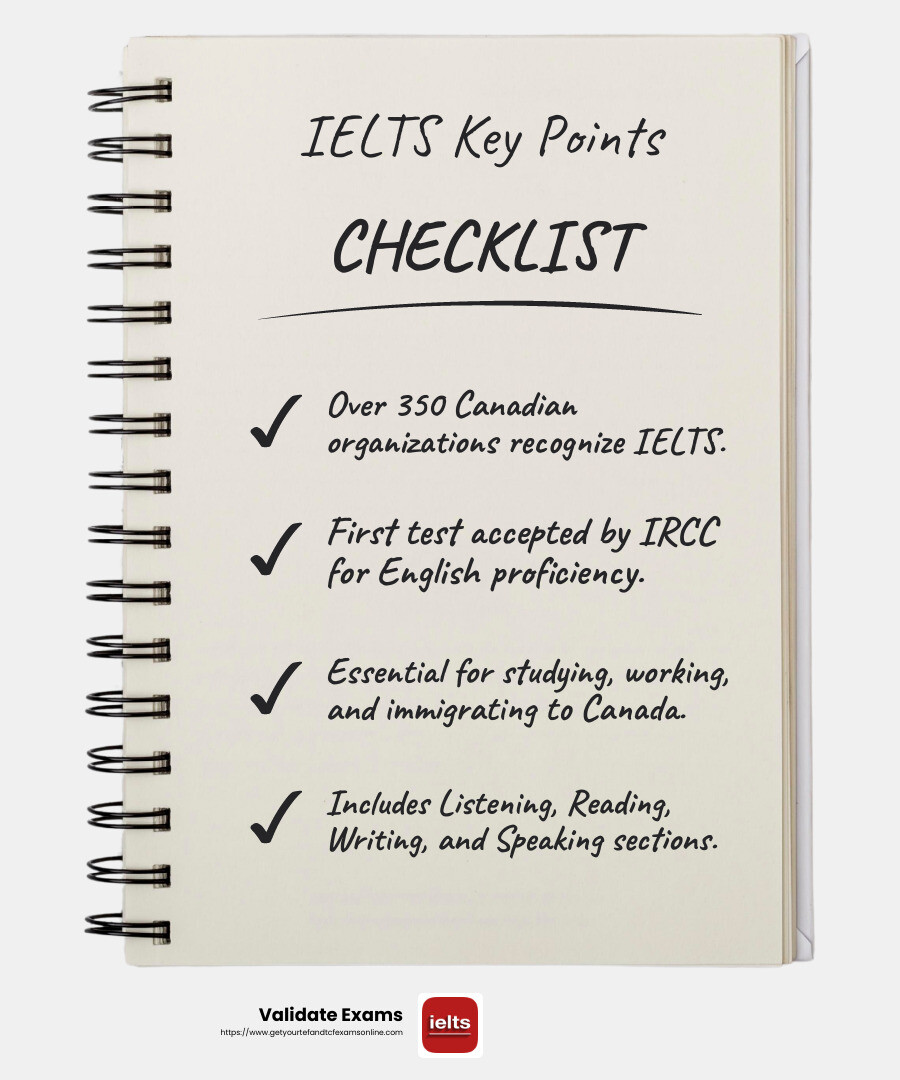 IELTS is trusted by over 350 Canadian organizations - ielts academic canada infographic checklist-notebook