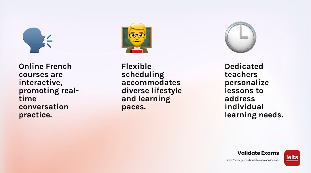 Dedicated teachers ensure personalized learning experiences. - french course beginner delf a1 cefrl official certificate online course infographic 3_facts_emoji_light-gradient
