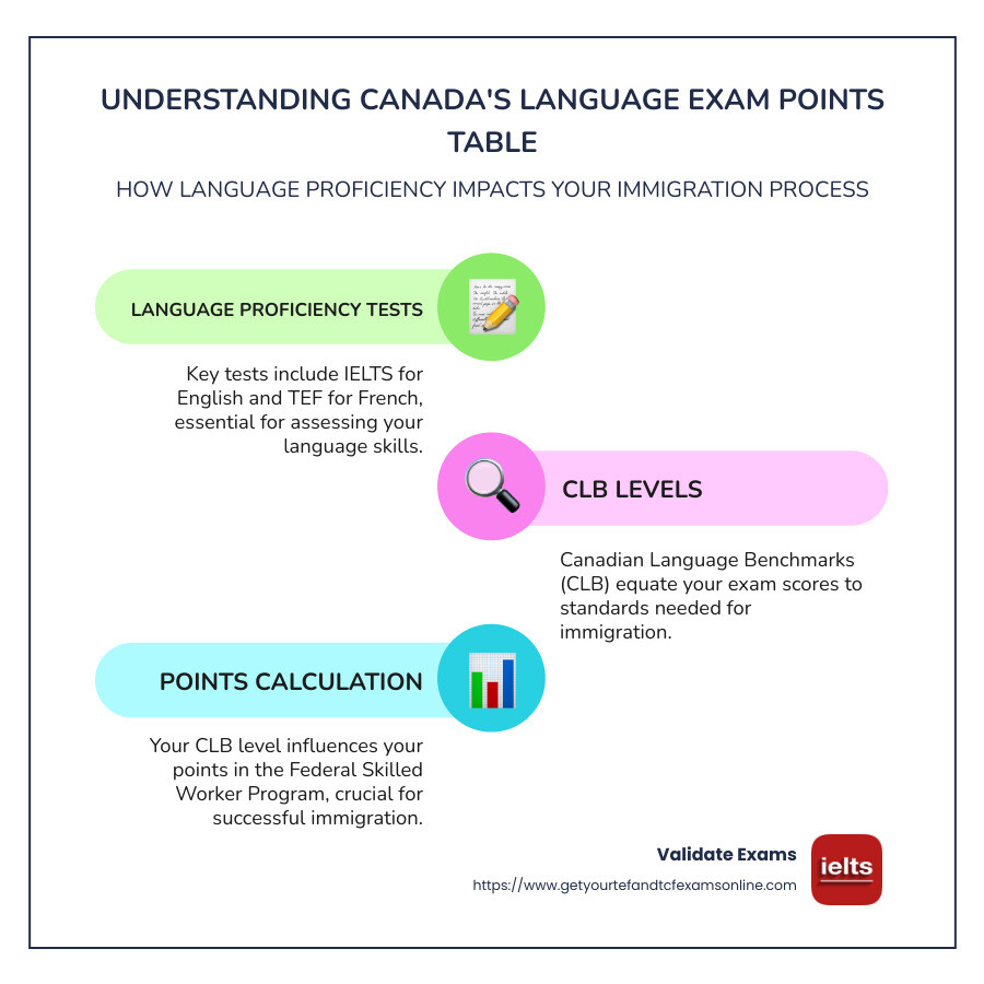 Canadian Language Exam Scoring Infographic - points table language exam canada infographic infographic-line-3-steps-colors
