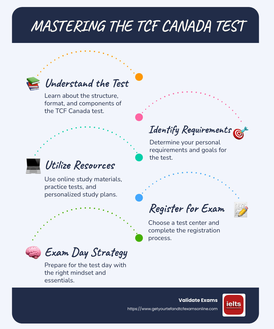 Infographic: Key Aspects of TCF Canada Test - tcf canada test infographic infographic-line-5-steps-blues-accent_colors