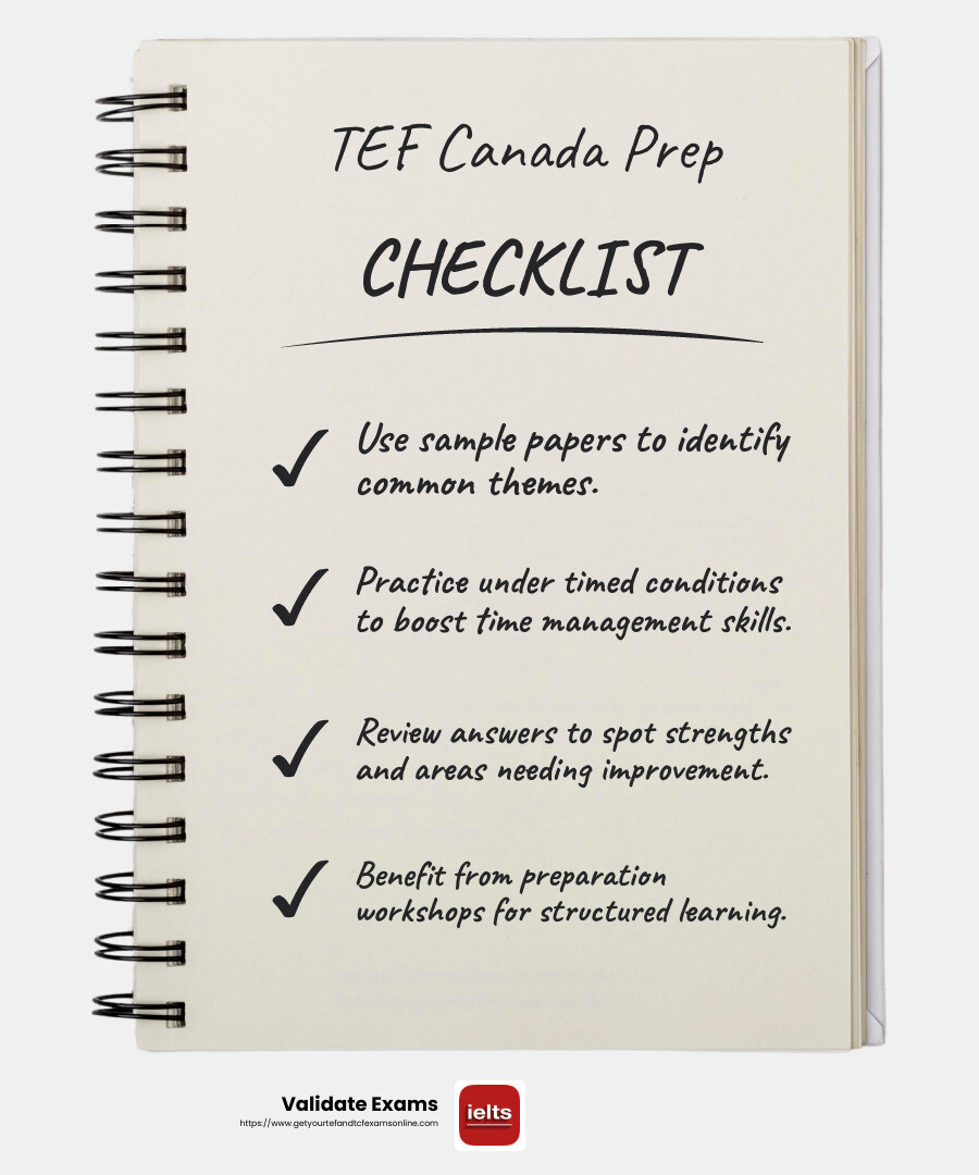 Sample papers are essential for understanding the exam format and improving your preparation. - tef canada writing infographic checklist-notebook