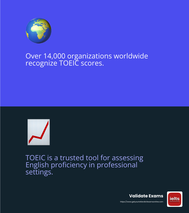 TOEIC scores are recognized by over 14,000 organizations worldwide - TOEIC certificate online infographic 2_facts_emoji_blue