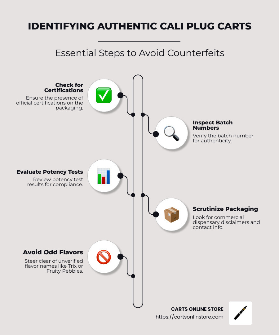 Authenticity Checklist for Cali Plug Carts - are cali plug carts legit infographic infographic-line-5-steps-neat_beige