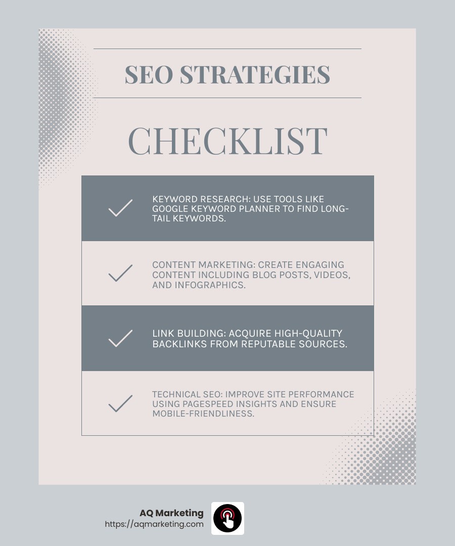 SEO success strategies infographic - seo optimization service infographic checklist-light-blue-grey